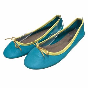 AJ444 lady's ballet shoes flat shoes 37 approximately 23.5cm blue green yellow excellent 