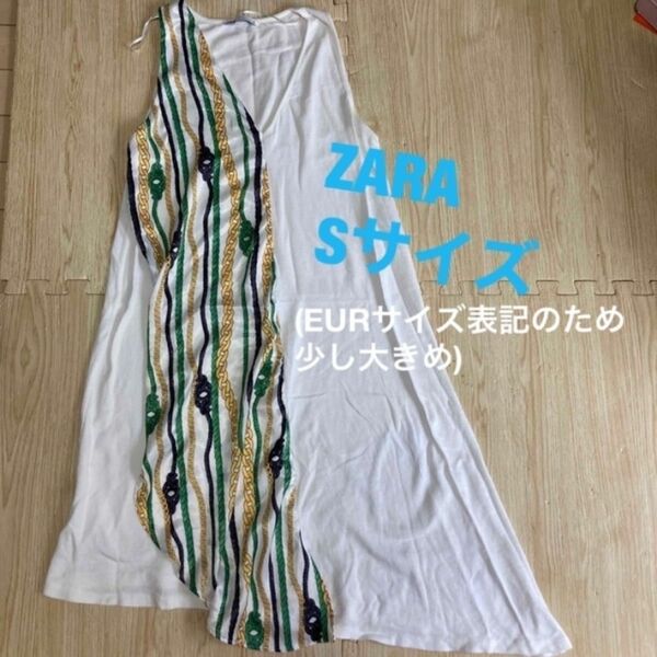 ZARA ザラ　ノースリーブワンピース　S (EURサイズ) チェーン柄　アシンメトリー　Vネック