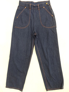  Vintage WRANGLER Wrangler indigo Denim lunch pants Work side Zip unisex size orange stitch rare color 
