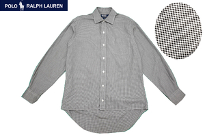 Y-5777★送料無料★美品★Polo by RALPH LAUREN ポロ ラルフローレン PHILIP★ブラック黒色 ギンガムチェック 長袖 ドレス シャツ 38-82