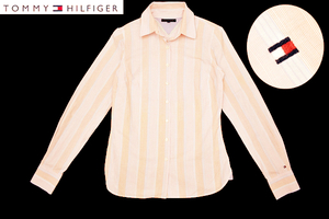 Y-5855* free shipping * super-beauty goods *TOMMY HILFIGER Tommy Hilfiger * regular goods left sleeve Logo embroidery pink orange stripe long sleeve dress shirt 4