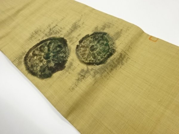 ys6508316; Pongee tejido a mano del artista, patrón Kikumaru pintado a mano, Nagoya obi [reciclado] [desgastado], kimono de mujer, kimono, Tsumugi, Ropa, otros