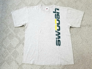 良好 90s USA製 ビンテージ NIKE ナイキ “SWOOSH” プリントTシャツ 杢グレー Mサイズ // スウォッシュ スウッシュ L