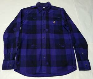 00s made in Japan ABATHINGAPE monkey pattern flannel shirt M Bay sing Ape MadeInJapan flannel shirt blue black 00 period 