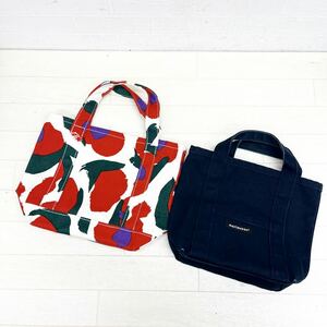 1044◎ 2点 セット marimekko マリメッコ バッグ 鞄 ハンド トート 内ポケット イラスト 無地 カジュアル レディース