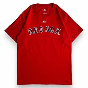 美品 Majestic マジェスティック MLB BOSTON RED SOX ボストン レッドソックス 半袖 プリント Tシャツ PAPELBON 背番号 58番 M レッド 赤