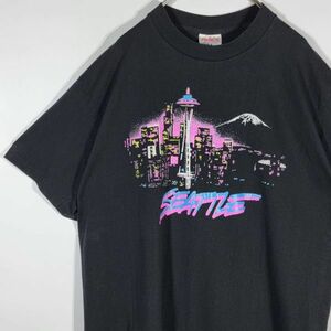 【レア】90s シアトル SEATTLE ヴィンテージ 半袖Tシャツ USA製 アメリカ 古着 イラスト アート グラフィック シングルステッチ 匿名配送