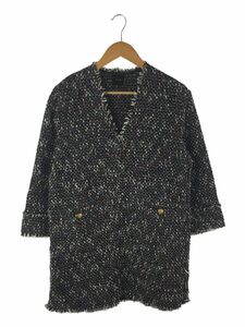 Spick&Span◆長袖ブラウス/ポリエステル/NVY/ツイードVネックチュニックブラウス/22AW