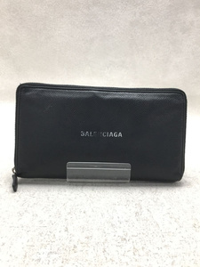 BALENCIAGA◆長財布/レザー/BLK/無地/メンズ/594317/ラウンドファスナー/ロゴプリント