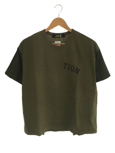 TION/Tシャツ/M/コットン/カーキ/ロゴプリント/TION-0016/ション