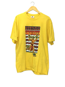 NIKE◆Tシャツ/M/コットン/YLW/1996/USA製/HONOLULU MARATHON FINISHER