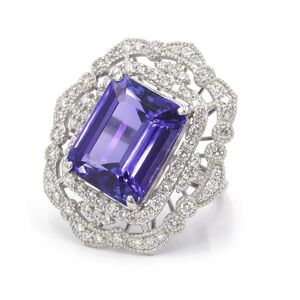 13.246ct natural tanzanite ring 12 number Pt950 diamond new goods finish settled platinum diamond total 1.76ct ring jewelry used free shipping 