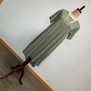 6-5新品　アースミュージック&エコロジー 半袖ロング丈Ｔシャツカットソーイレヘムサックワンピース　クルーネック4,990円　9号　Ｍ