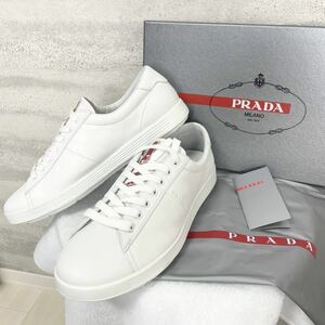 【極上美品】PRADA プラダ　スニーカー　レザー　本革　ホワイト　ロゴ　メンズ　
