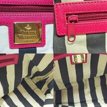 1円スタート Vivienne Westwood ヴィヴィアンウエストウッド オーブ レザー トートバッグ パープル レッド ハンドバッグ ゴールド金具 赤紫_画像9