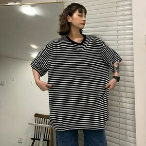 レディース Tシャツ トップス 夏 ボーダー柄 半袖 大きいサイズ ゆったり LUEA080(L-5XL)