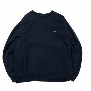 【XL】USA 古着 90s トミー TOMMY HILFIGER 90年代 ワンポイント スウェット トレーナー クルーネック ネイビー