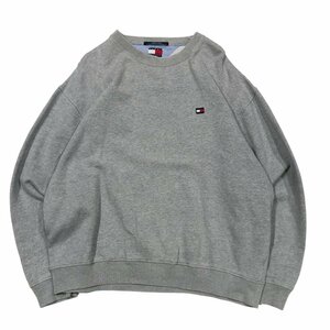 【XL】USA 古着 90s トミー TOMMY HILFIGER 90年代 ワンポイント 刺繍 スウェット トレーナー クルーネック グレー