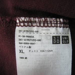 UNIQLO U ユニクロ トップス Tシャツ カットソー 半袖 丸首 小豆色 XLサイズ 無地 シンプルの画像6