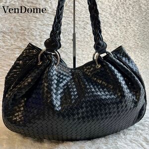 ヴァンドーム　VenDome ショルダーバッグ 編み込み　黒　大容量　A4可