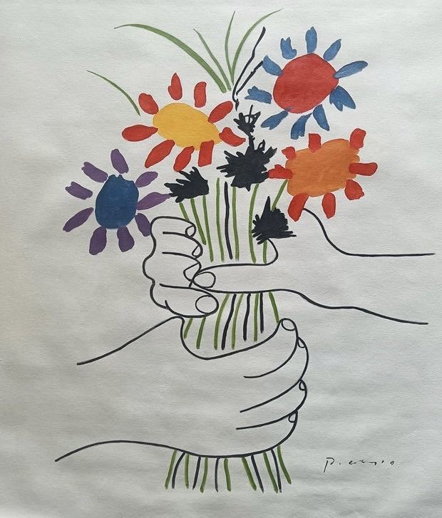 ◆Moderne Kunst◆Handschrift☆Ölgemälde☆Nr. F20 Picasso Hand hält Blumen /Reproduktion, Malerei, Ölgemälde, Andere