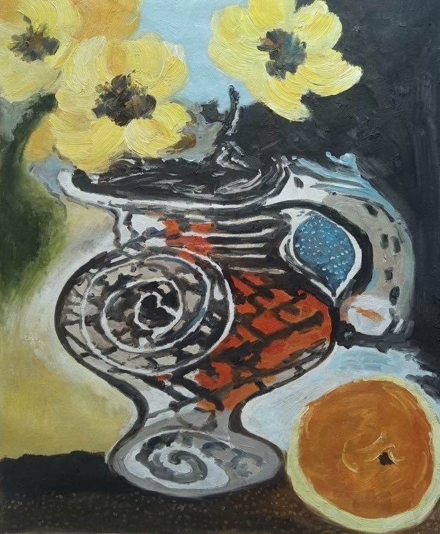 ◆Modern Art◆Hand-painted oil painting F20 Picasso Vase with flowers and fruit / copy., Painting, Oil painting, others