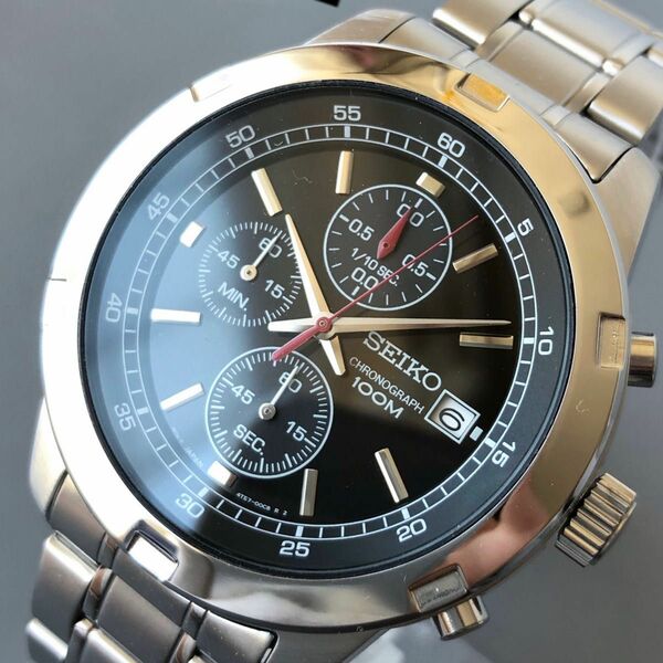 【新品即納】セイコー SEIKO クロノグラフ クォーツ メンズ腕時計 男性用 シルバー ブラック 100M防水 プレゼント
