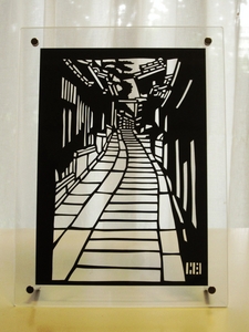 Art hand Auction 石塀小路･切り絵★祇園☆八坂神社☆高台寺☆二年坂☆清水☆そうだ京都行こう, 美術品, 絵画, はり絵, きり絵