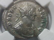 古代ローマ帝国 Aurelianianus劣位銀貨 プロブス(276 - 282年) NGC鑑定 AU Jupiter アンティークコイン_画像3