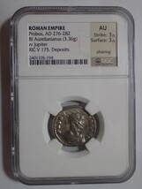 古代ローマ帝国 Aurelianianus劣位銀貨 プロブス(276 - 282年) NGC鑑定 AU Jupiter アンティークコイン_画像1