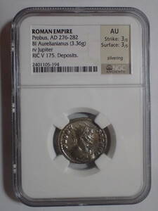 古代ローマ帝国 Aurelianianus劣位銀貨 プロブス(276 - 282年) NGC鑑定 AU Jupiter アンティークコイン