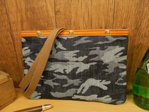  hand made! camouflage camouflage Denim × cow leather. sakoshu made in Japan leather bicycle body bag 