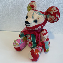 (SA) 手作り 正絹製 和風 クマのぬいぐるみ レトロ着物 Hand Made Pure Silk Bear ハンドメイド stuffed toy 日本 traditional fabric No.1_画像1