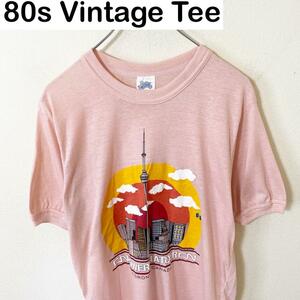 カナダ製　80s Vintage プリント　Tシャツ　半袖　古着　ヴィンテージ