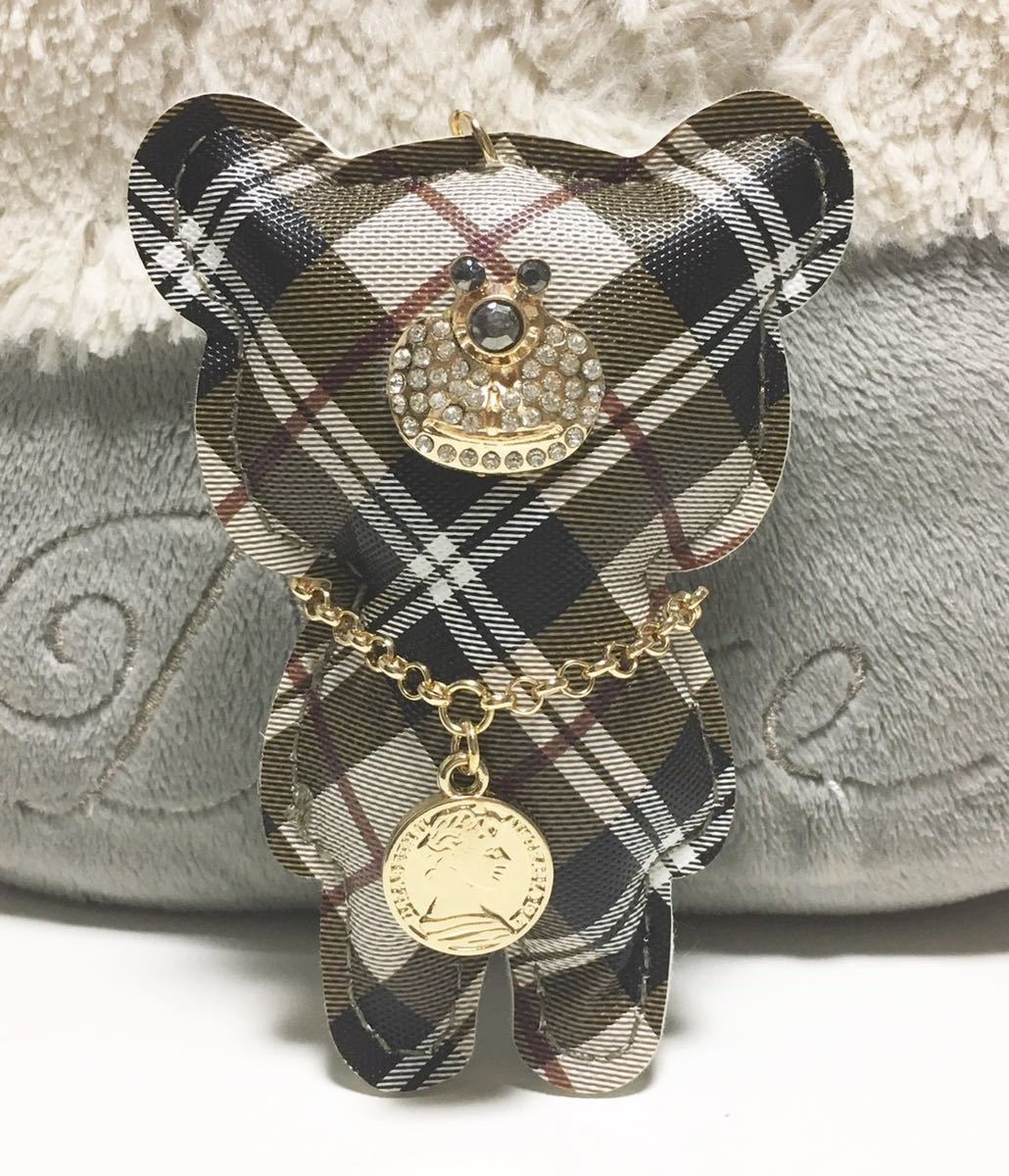 新品 くまさん キーホルダー バッグ バッグチャーム バーバリー風