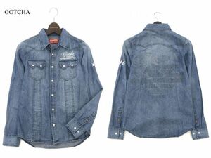 GOTCHA Gotcha через год [ Logo вышивка цельный ] длинный рукав Western Denim рубашка Sz.XS мужской Surf C3T05743_6#C