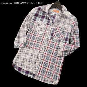 rhenium HIDEAWAYS NICOLE ハイダウェイ ニコル 襟ワイヤー★ クレイジー切替 7分袖 ワーク チェック シャツ Sz.46　メンズ　C3T04729_5#A