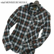 vital MONSIEUR NICOLE ムッシュ ニコル 通年 ストレッチ★ シワ加工 長袖 ワーク チェック シャツ Sz.46　メンズ　C3T04882_5#C_画像1