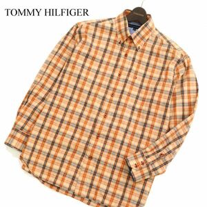 TOMMY HILFIGER トミーヒルフィガー 通年 ロゴ刺繍★ 長袖 ボタンダウン チェック シャツ Sz.M　メンズ オレンジ　C3T04869_5#C