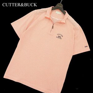 CUTTER&BUCK カッター＆バック 春夏 ロゴ刺繍★ ボーター 半袖 ハーフジップ ポロシャツ Sz.L　メンズ 白 × オレンジ　C3T05466_6#A