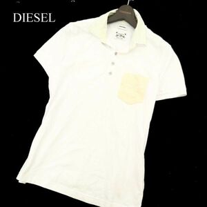 DIESEL ディーゼル 春夏 【デニム★ポケット 襟 切替】 半袖 鹿の子 ポロシャツ Sz.S　メンズ 白 × 黄色　C3T05606_6#A