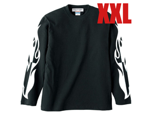 CHECKER FLAME L/S T-shirt BLACK XXL/2xl大きめサイズ長袖tシャツロンtee炎フレームスファイヤーパターンハーレー袖プリントホットロッド