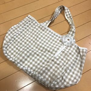 Новый ◆ SM2 сестринский бренд jitshlish, jictshish ◆ Gingham Check Flower Motif Tote Bag Natural