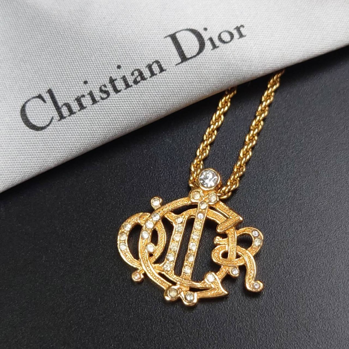 希少 Dior チェーンネックレス ロゴ ゴールド CD-