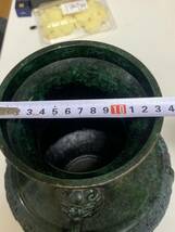 唐物◆時代物　銅製　饕餮紋　双耳大花瓶環付き_画像8