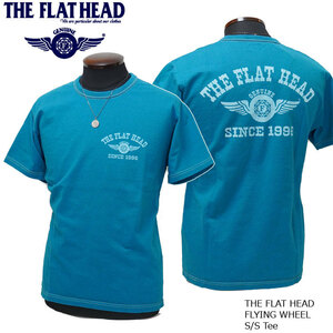 2023年夏新作 THE FLAT HEAD/フラットヘッド フライングホイール 半袖Ｔシャツ 40 Lサイズ ターコイズ FN-THC-202 新品 日本製 送料無料