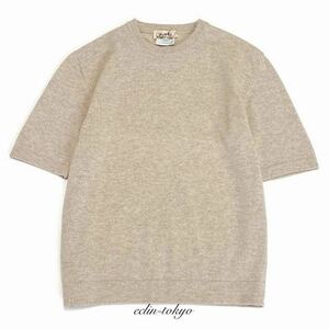 【E820】新品同様 HERMES エルメス《最高級カシミヤ100%》半袖 ニット Tシャツ セーター【美しいライトベージュ色！】cashmere shirt knit