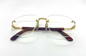 【べっ甲】K18YG イエローゴールド　メガネ フチなし　レンズ付き　メガネフレーム　眼鏡　老眼鏡　20230627