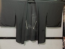 M989-5) ドロンワーク黒絽羽織絹　身丈79　袖丈51　裄64,5　縫紋１_画像1