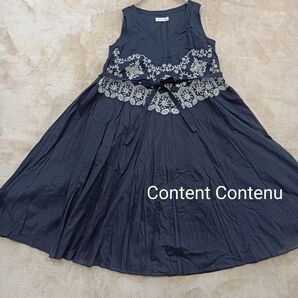 コントンコントニュ 刺繍 コットンドレスワンピース ウエストリボン ゆったり